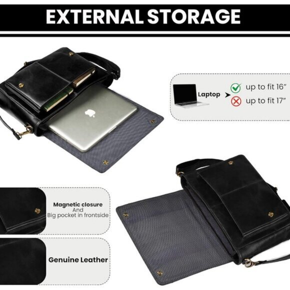 ⚡Leather Village Men & Women Black Vintage Leather Messenger Handmade Bag - Picture 3 of 8